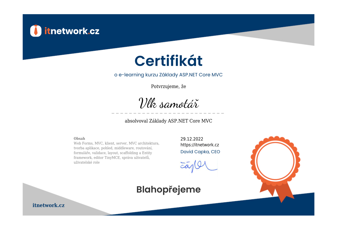 Certifikát ASP.NET CORE